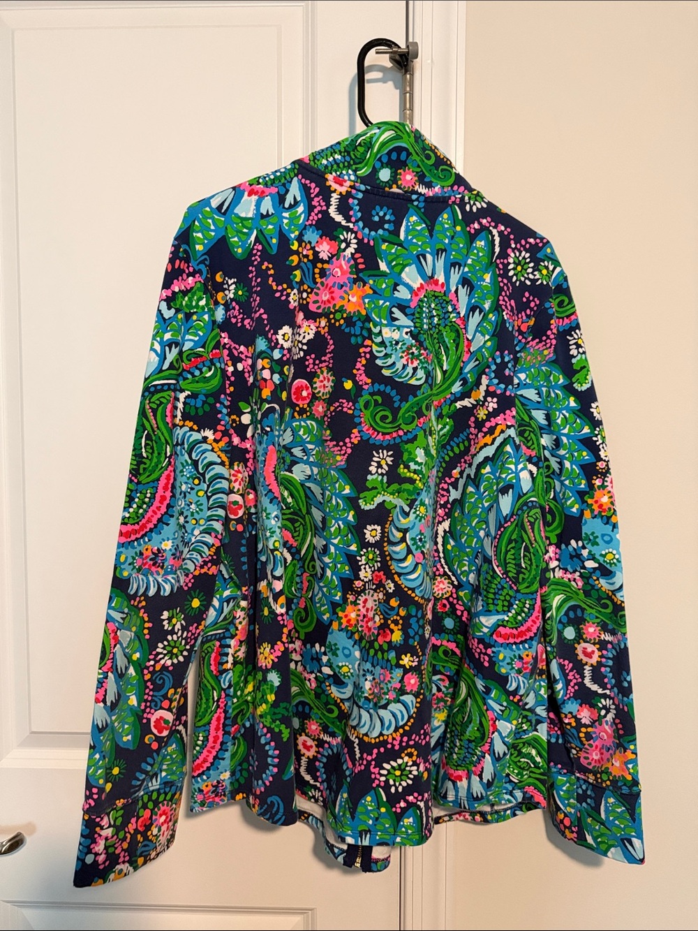 Lilly Pulitzer Navy Floral Paisley Zip front Leona with Green & Pink Accents - Picture 3 of 3